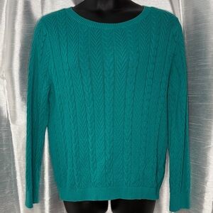 Lands’ End Cable Knit Boatneck Teal Long Sleeve Sweater Women’s 1X 16W-18W